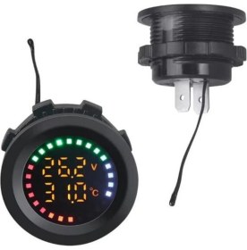 Resim Dijital Akü Voltaj Seviye ve Isı Ölçer 28MM Çap (12-24V Dc) Yuvarlak Panel Tip 