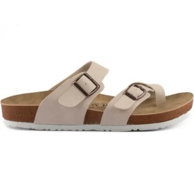 Resim Fly Soft S042.031 Kadın Parmak Arası Çift Tokalı Mantar Taban Comfort Terlik Bej 