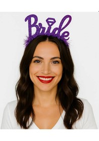 Resim Mor Renk Bekarlığa Veda İtalik Yazı Alyanslı Csmtex - 55 Bride Taç 