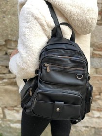 Resim Lebina Siyah Yıkanmış Deri Kadın Sırt Çantası Siyah 