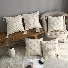 Resim 18x18 inç ölçülerinde, Fas Geometrik Desenli, Rahat Polyester Çiftlik Koltuk & Yatak Odası Dekoratif Yastık Kılıfı, Modern Şık Ev Dekorasyonu, İç Dolgu Yok 