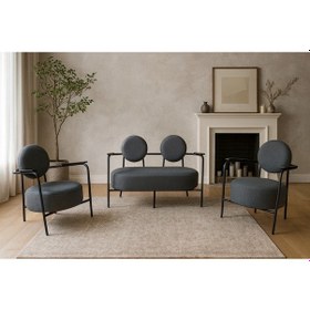 Resim Azra Mobilya Venüs Koltuk Takımı Siyah İskelet Modern Koltuk Seti Ofis Ve Ev Kullanımı Soft Kumaş Füme Füme 