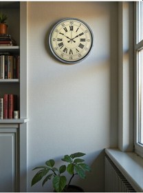 Resim 36 Cm Gri Dekoratif Duvar Saati Gri - Altın 