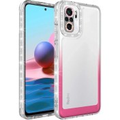 Resim Case 4U Xiaomi Redmi Note 10 / 10s Kılıf Simli ve Renk Geçiş Tasarımlı Lens Korumalı Park Kapak Beyaz - Pembe 