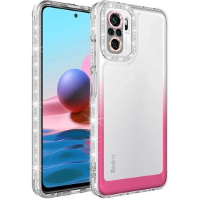 Resim Case 4U Xiaomi Redmi Note 10 / 10s Kılıf Simli ve Renk Geçiş Tasarımlı Lens Korumalı Park Kapak Beyaz - Pembe 