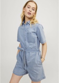 Resim Jack & Jones Kadın Belden Bağlamalı Denim Tulum - Isla 12254008 Light Blue Denim Açık Mavi 