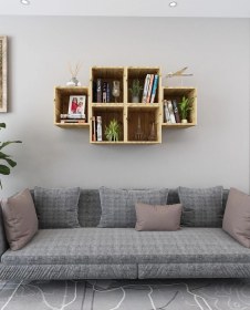 Resim Kitaplık Duvar Rafı Kare 6 Lı Arkalıklı Retro Mobilya Takım Atlantik Çam Atlantik Çam 