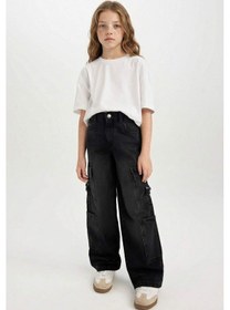 Resim DeFacto Kız Çocuk Wide Leg Kargo Cepli Geniş Bol Paça Antrasit Jean Pantolon D7177A824WNNM36 