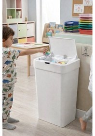 Resim 50 Litre Kızıl Ötesi Sensörlü Otomatik Çöp Kovası Ofis Mutfak Banyo Antibakteriyel Çöp Kovası Beyaz Siyah 