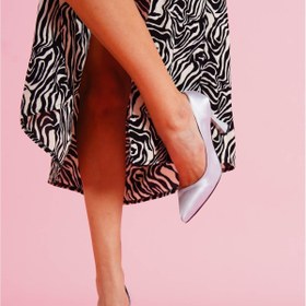 Resim Divolya Violet Gri Saten Burnu Şeffaf Detaylı Günlük Kullanım Stiletto 