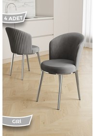 Resim Canisa Risa Serisi 4 Adet Gri Mutfak Sandalyesi Krom Kaplama Metal Ayak 1. Sınıf Babyface Kumaş Gri Sandalye Krom Ayak 