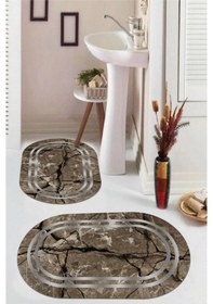 Resim Kahverengi Kaymaz Taban Oval Banyo Paspas Takım Bb-115 çok renkli 