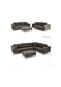 Resim Zeri Modüler Yataklı Koltuk Takımı & 2 Adet Üçlü Kanepe & Puflu Köşe Takımı 3+3 - Kahve - 157 Kahve 