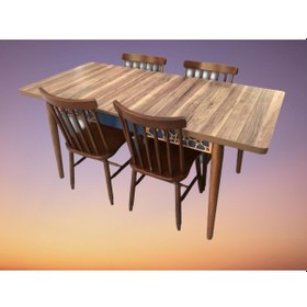 Resim Masa-sandalye Motif Model Takım Kayın Torna Retro İskelet Kafes Sandalye Parlak Ceviz Renk El Yapım 