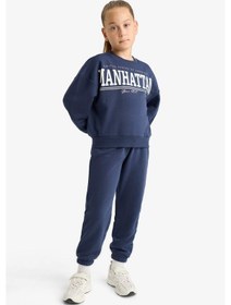 Resim Defacto Kız Çocuk 2li Takım Baskılı Sweatshirt Eşofman Altı E6416a825aunv256 Lacivert 