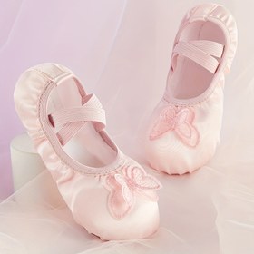 Resim TIEJIAN Kızlar için Pembe Bale Ayakkabıları Nakışlı Kelebek Tasarımlı - Yumuşak Tabanlı Prenses Dans Eğitim Ayakkabıları, Pratik ve Performans için, Esnek Çapraz Kayışlar, Hafif ve Rahat, Dans Ayakkabıları 