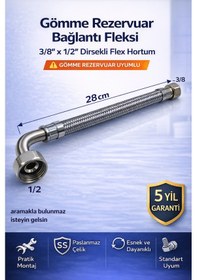 Resim Gömme Rezervuar Fleks Hortum Dirsekli 3/8 X 1/2 Çelik Örgülü Bağlantı Hortumu 28 Cm Gri 