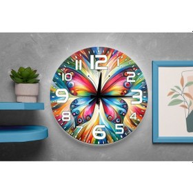 Resim Akrilik Boyama Efektli Renkli Kelebek Duvar Saati Sessiz Akar Mekanizma Bordo 