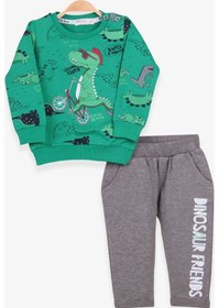 Resim Breeze Erkek Bebek Eşofman Takımı Dinozor Baskılı Yeşil (9 Ay-2 Yaş) 
