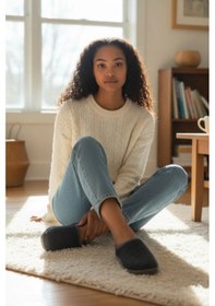 Resim Unısex Kaymaz Taban Keçe Rahat Yumuşak Taban Ev Terlik Siyah 