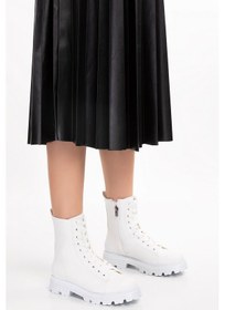 Resim Beyaz Bağcıklı Fermuarlı Kadın Postal Bot Çok Renkli 