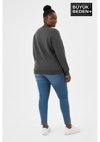 Resim Süperlife Kadın Büyük Beden Yelken Baskılı Bisiklet Yaka İnce Sweatshirt Spr26bswk956-11 Füme 