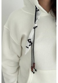 Resim Noa & Noa Kadın Fular Detaylı Kapüşonlu Sweatshirt Casual Charm Beyaz 