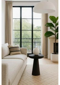 Resim Modern Tekli Yan Sehpa Masif Ahşap Mantar Sehpa - Siyah Renk Siyah 