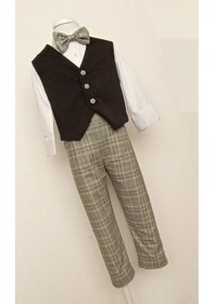 Resim Erkek Çocuk Bebek Yelekli - Gömlekli - Papyonlu Pantolon Takım Salopet Pantolon 0-5 Yaş Siyah Gri 