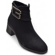 Resim 6592 Günlük Fermuarlı Kadın Topuklu Bot Ayakkabı Nubuk Siyah Klasik Topuklu Bot Siyah 