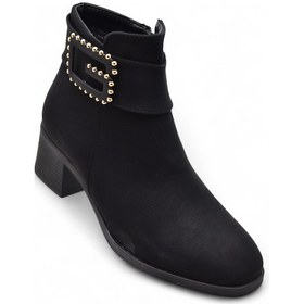 Resim 6592 Günlük Fermuarlı Kadın Topuklu Bot Ayakkabı Nubuk Siyah Klasik Topuklu Bot Siyah 