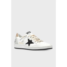 Resim Golden Goose - Ball Star White Leather - With Black Glitter Star And - Gold Heel Tab - Kadın Sneaker 