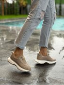 Resim Zarex 919 Kadın Hakiki Deri Lastikli Günlük Casual Ayakkabı Vizon Krem 