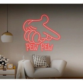 Resim Pew Pew Yazılı Ve Şekilli Neon Tabela Kırmızı 