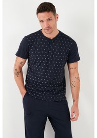 Resim Buratti Pamuklu Beli Lastikli Regular Fit Kısa Kollu Erkek Pijama Takımı 6572009 Lacivert 