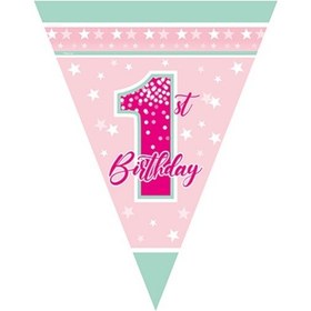 Resim 1 Yaş Fırst Bırthday Stars Gırl Üçgen Bayrak Set 2,90 1 