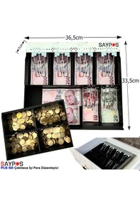 Resim 6 Banknot 4 Madeni Para Gözlü Gizli Evrak Hazneli Plastik Çekmece İçi Para Düzenleyici 36,5x33,5x7cm 