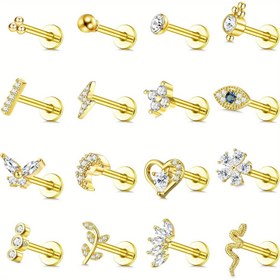 Resim 2D Düz, 1 Adet Hipoalerjenik Cerrahi Çelik Tragus Piercing Takısı İçten Dişli Medusa Labret Monroe Konç Kıkırdak Küpe Kadınlar için 