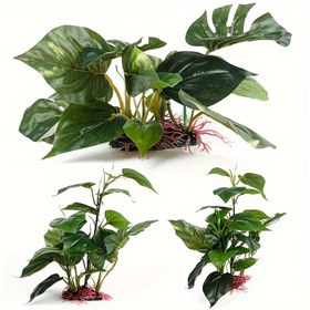 Resim Bir Simüle Monstera Bitkisi ile Balık Tankı. 