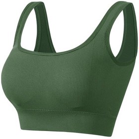 Resim Yeşil Büyük Boy Push-up Telsiz Kadın İç Çamaşırı Sabit Omuz Askıları Spor Yoga Darbeye Dayanıklı Sütyen Rahat Alt Yelek Yeşil 