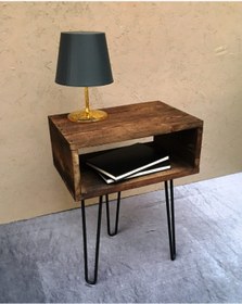 Resim IMKER HOME Dekoratif Masif Doğal Ahşap Firkete Metal Ayaklı Gümüşlük Vitrin Konsol Raf 