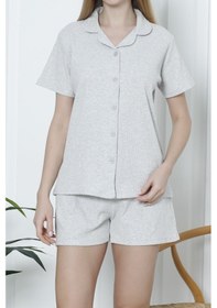 Resim Nicoletta Kadın Şortlu Pijama Takımı Kısa Kollu Kaşkorse Salaş Cepli Taş Nıc1070 R96 Taş 