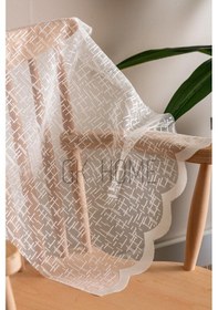 Resim Örme Çizgili Pötikare Desenli Tül Perde Çoçuk Odası Ve Mutfak Perdesi Sık Pile En X Boy Kırık Beyaz 