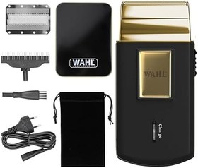 Resim Wahl Travel Shaver Gold Edition kablosuz ve şarj edilebilir elektrikli tıraş makinesi, erkekler için, seyahat, saç ve sakal kesmek için ideal, kompakt ve taşınabilir 