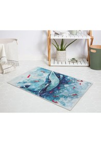Resim Banyo Halısı Dijital Baskılı Banyo Paspası 50x80 Polyester Kaymaz Tabanlı Duş Paspası Whale Beyaz - Siyah 