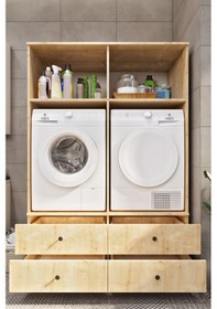 Resim Ases Mobilya Ases Elz533 Çamaşır Makinesi Ve Kurutma Makinesi Extra Boy 4 Kapak 4 Çekmece Banyo Dolabı Beyaz -safir Meşe Safir Meşe 