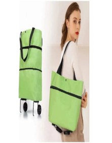 Resim CNGZSHOP Katlanabilir Tekerlekli Çarşı Pazar Market Alışveriş Arabası Çantası Yeşil 