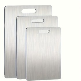 Resim Ağır Hizmet Kaliteli Paslanmaz Çelik Kesme Tahtası - Bulaşık Makinesinde Yıkanabilir, Tutacaklı Ters Çevrilebilir Charcuterie Tahtası, Mutfak, Açık Hava Kampı ve Kadınlar İçin Ev Hediyesi, Gıda Güvenli Malzeme 