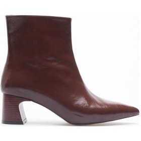 Resim Kadın Rugan Bot Sivri Burunlu Topuklu Fermuarlı Kahve Liza Kahverengi 