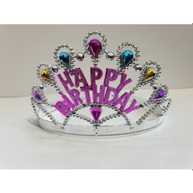 Resim Gümüş Renk Happy Birthday Yazılı Doğum Günü Tacı 60 cm 